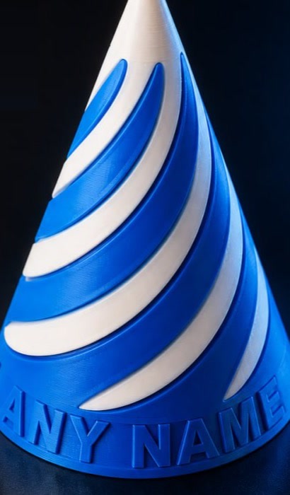 Blue and white custom 3D-printed branded fidget product example